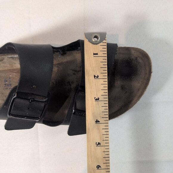 Birkenstock 41 Arizona Black Leather Sandals Pebbled Slip On 2 Strap Buckle 10 - Picture 7 of 16